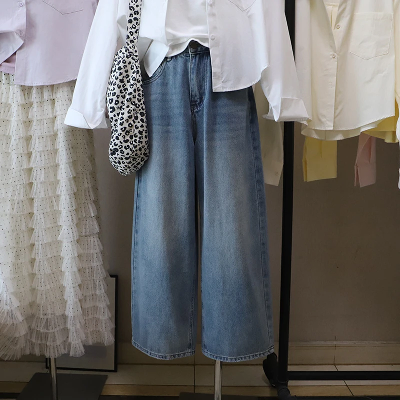 [比正]2026早春新款韩版复古高腰显瘦休闲直筒阔腿牛仔裤女5824