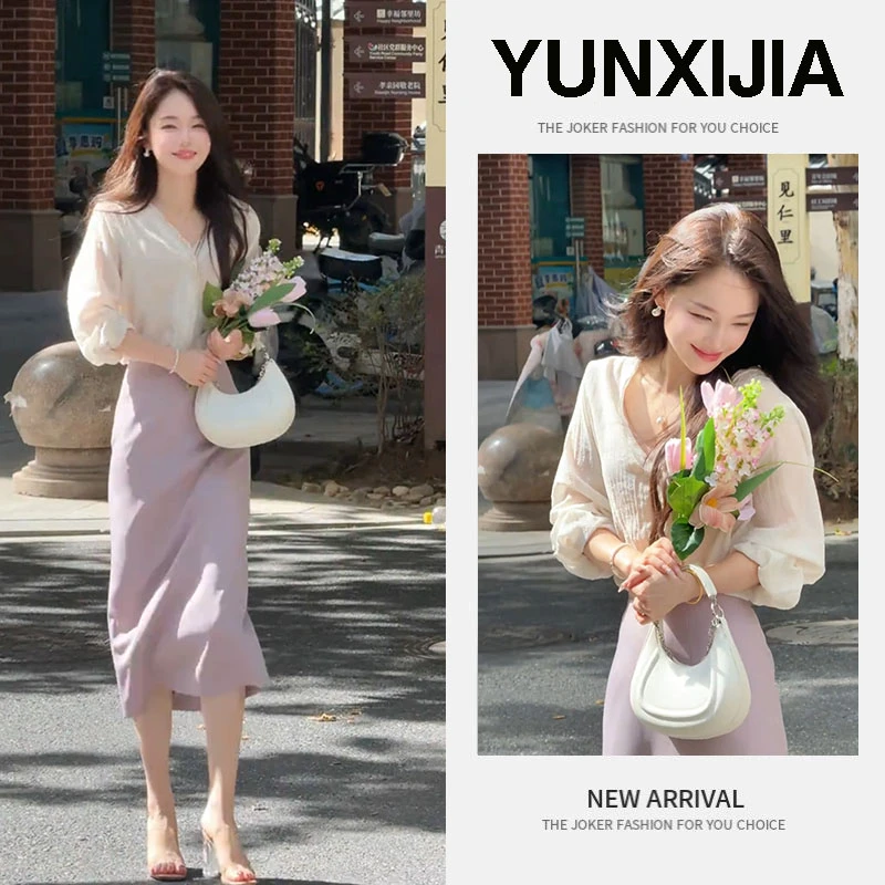 2025夏季新款时尚甜美减龄百搭宽松简约温柔气质衬衫半身裙两件套