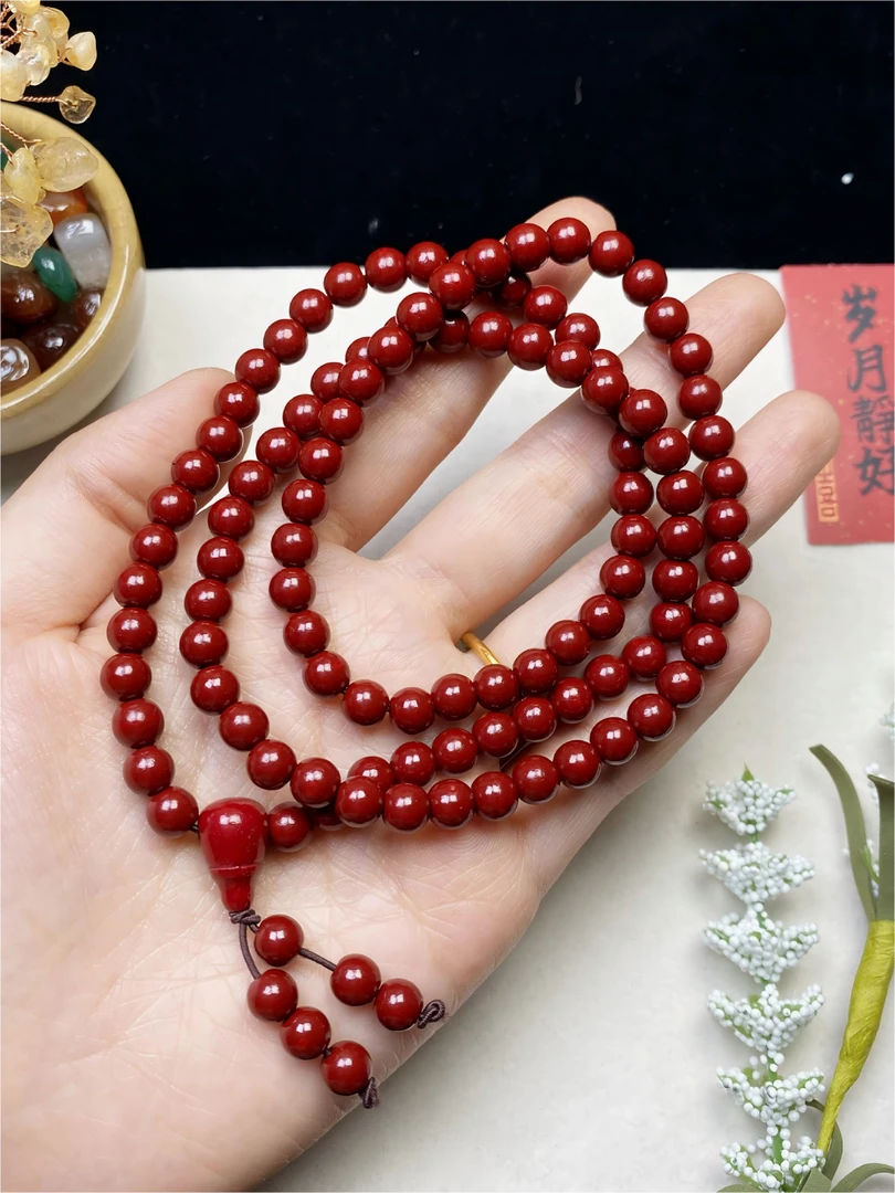含辰砂工艺品【8001】含辰砂多圈佛珠手串本命年情侣6.5mm无礼盒