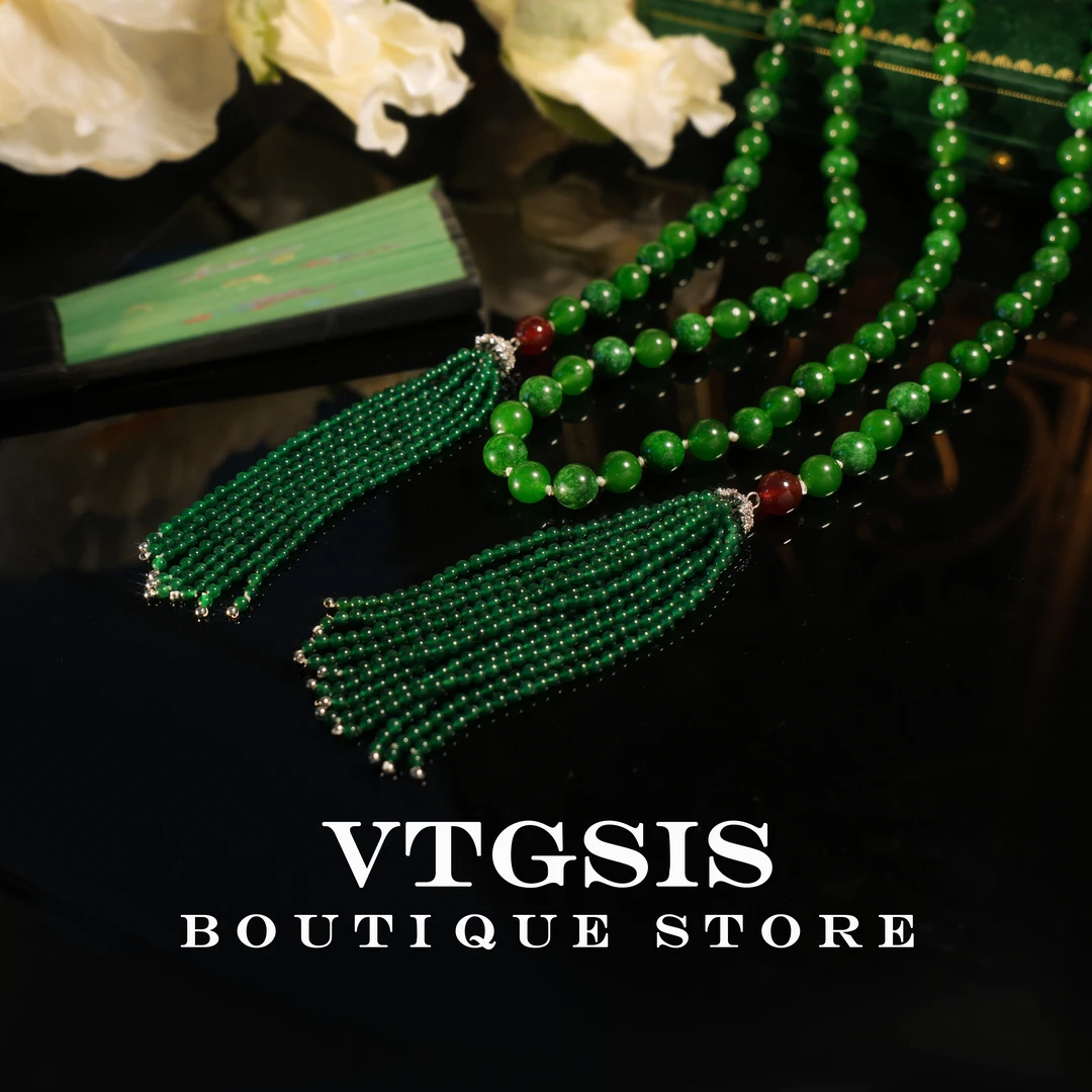 合金项链 3909浮翠流丹绿色流苏长款项链百搭女新中式