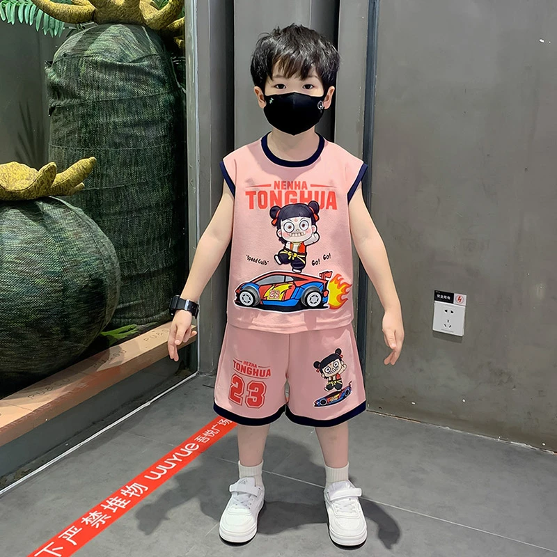 哪吒衣服男童夏装篮球服套装2025新款帅气男宝宝儿童夏季无袖背心