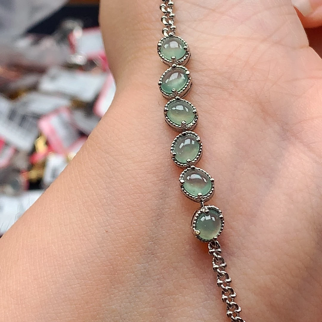 翡翠戒指银S925镶嵌天然翡翠手链