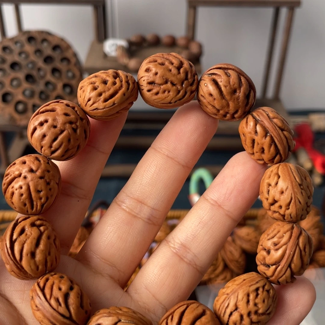 桃枭深纹手串13颗