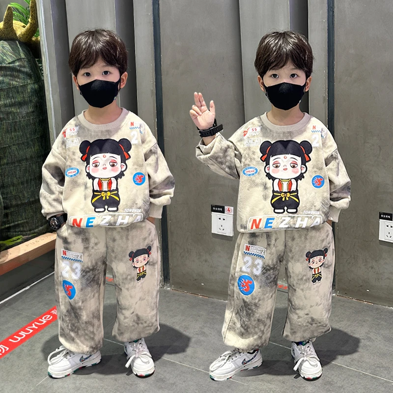 男童秋装套装2025新款时髦小男孩春秋装宝宝卫衣儿童洋气哪吒衣服