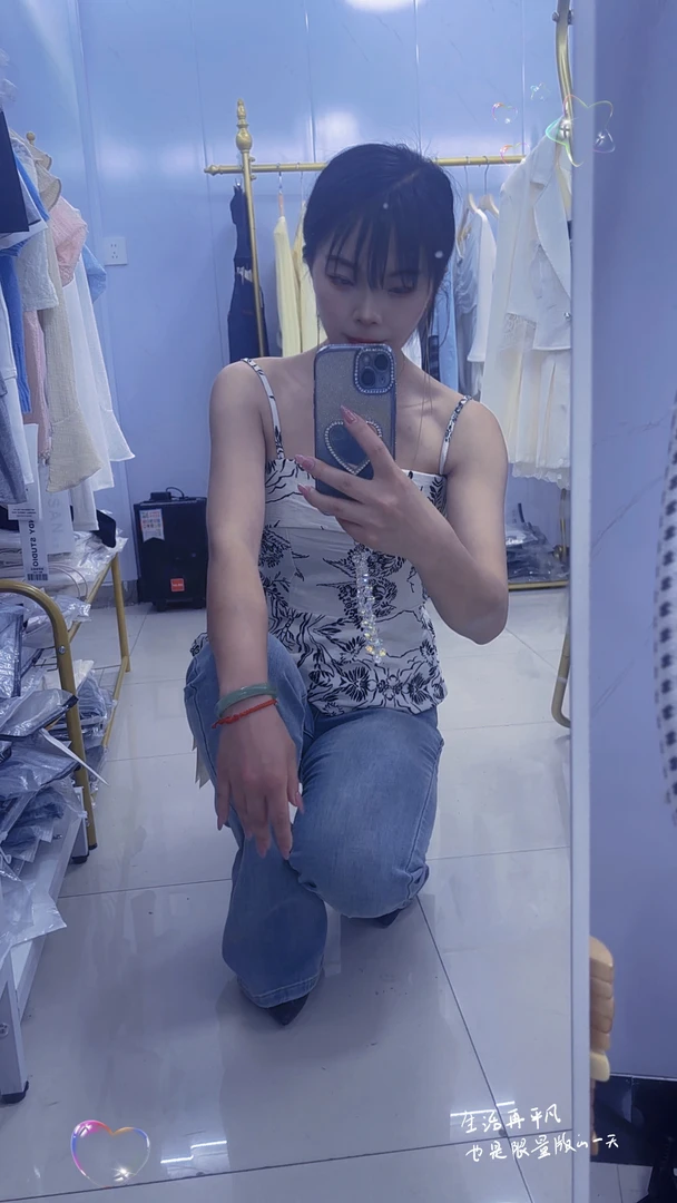 复古水墨印花吊带背心修身短款美背设计无袖上衣女夏季