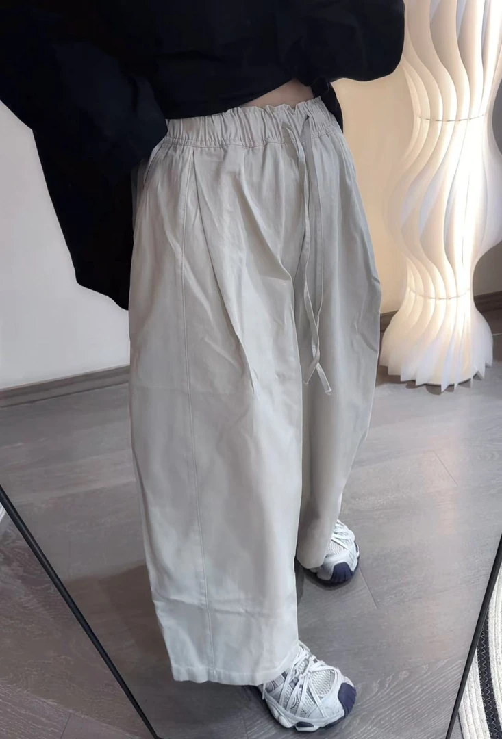 柚柚酱春季新款百搭抽绳一粒扣气球休闲裤