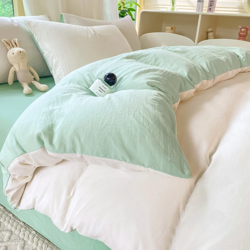 PFA类水洗棉纯色双拼四件套不褪色不起球枕套被套床单宿舍三件套