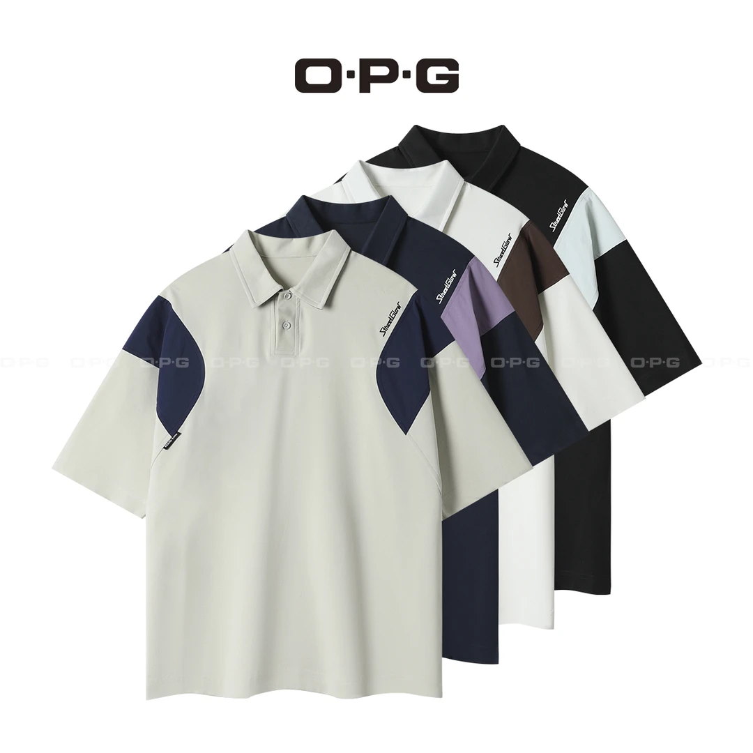 O.P.G【小格调撞色拼接短袖POLO衫】夏季新款百搭休闲短袖上衣3018