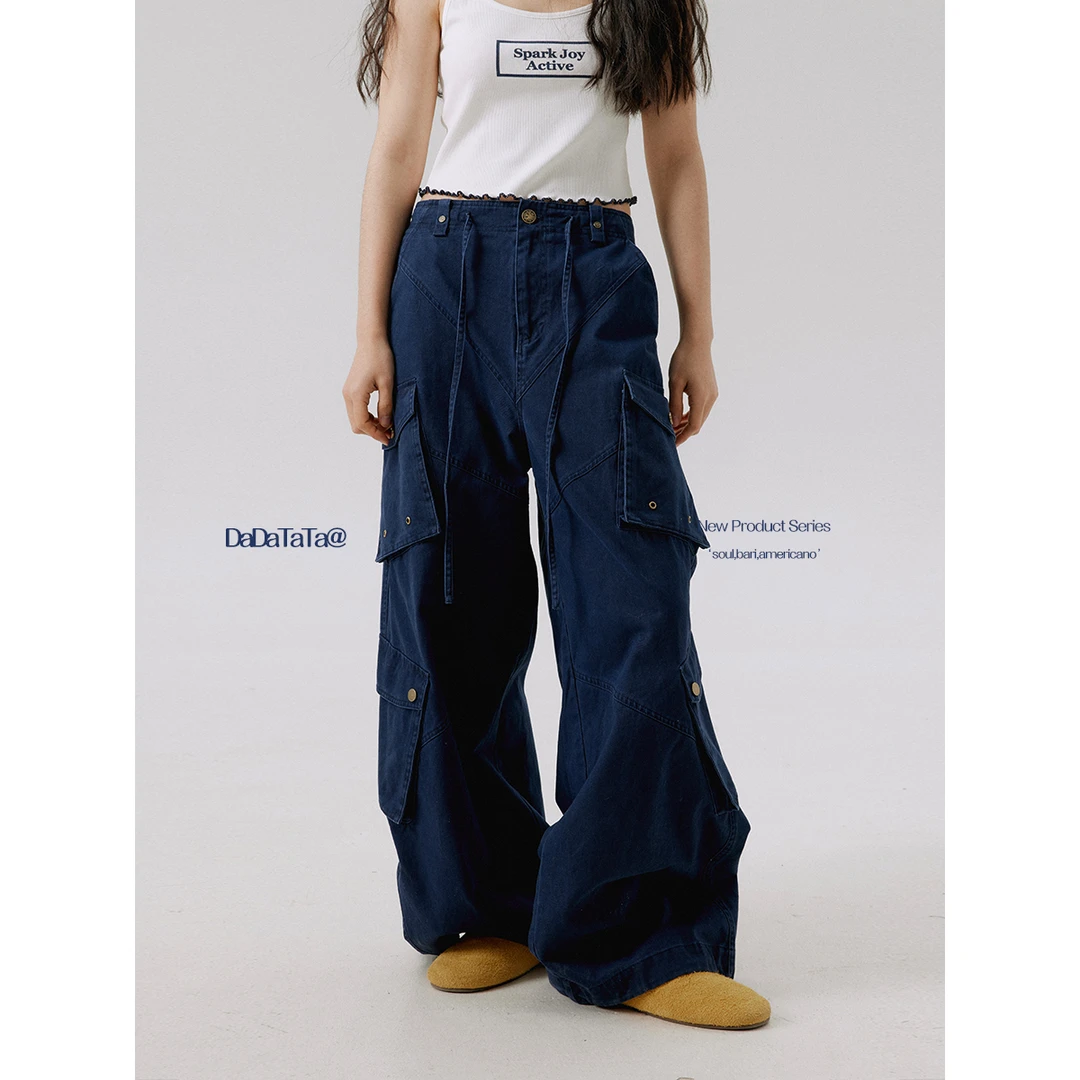 DADATATA白标【林间徒步】水洗做旧阔腿酷飒风工装裤女显瘦裤子