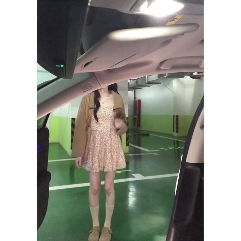 2025秋季新款女翻领长袖粗针宽松法式针织外套碎花时尚显瘦连衣裙