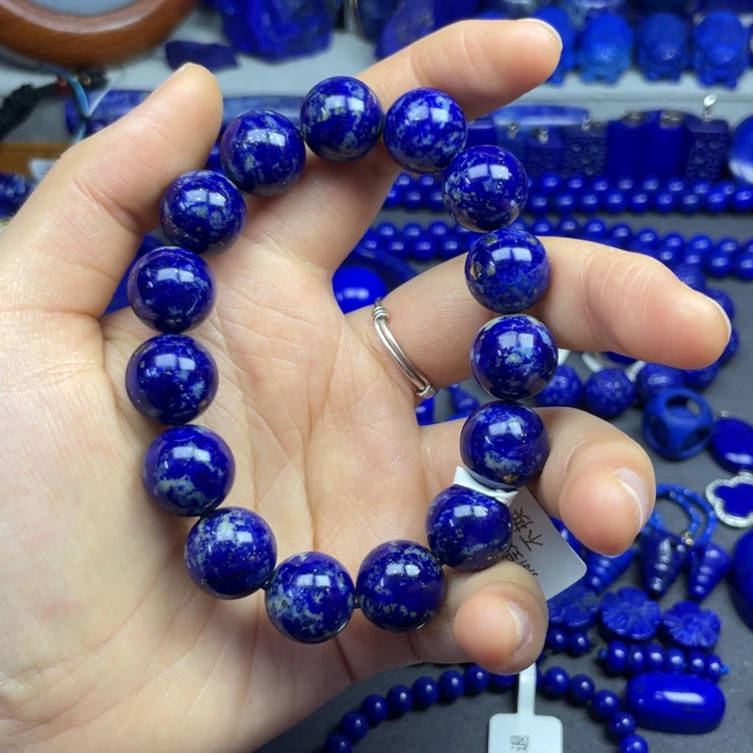 青金石未镶嵌圆珠手串14+