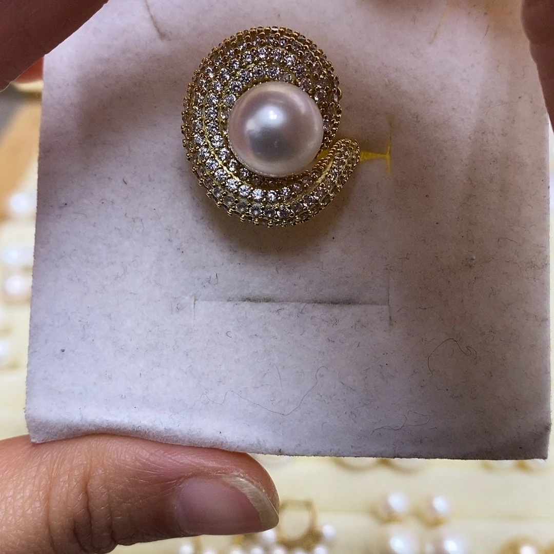 戒指银S925镀金镶嵌淡水珍珠