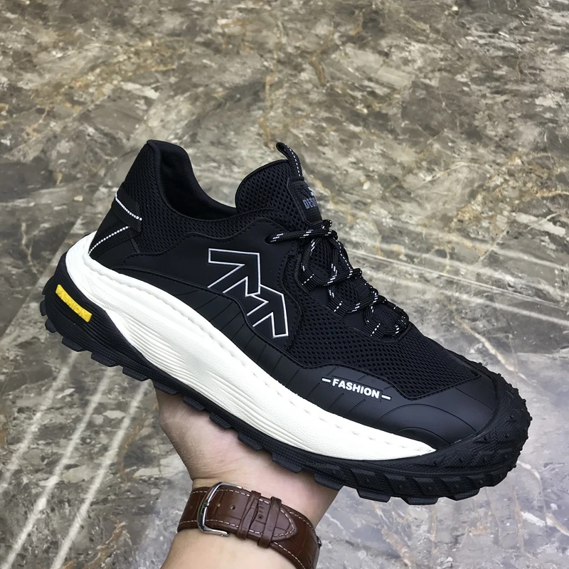 男鞋2025夏季新款时尚百搭透气网面休闲鞋厚底增高老爹鞋户外运动