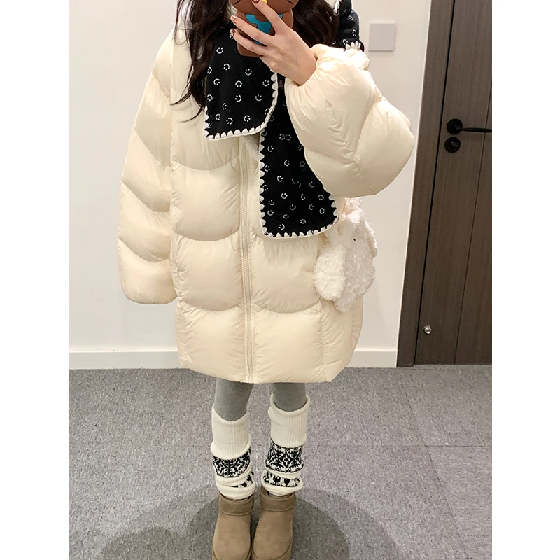 白色羽绒服女中长款2025年冬季新款小个子加厚90白鸭绒面包服外套