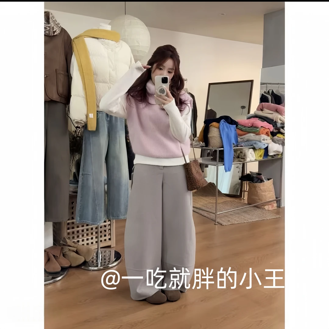 【小王家】女百搭风通勤风马夹无袖马甲时尚圆领女装纯色多巴胺套装