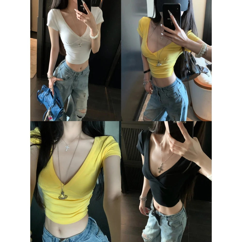 度月棠美式辣妹风短袖T恤女2025夏季新款纯欲修身显瘦短款上衣潮