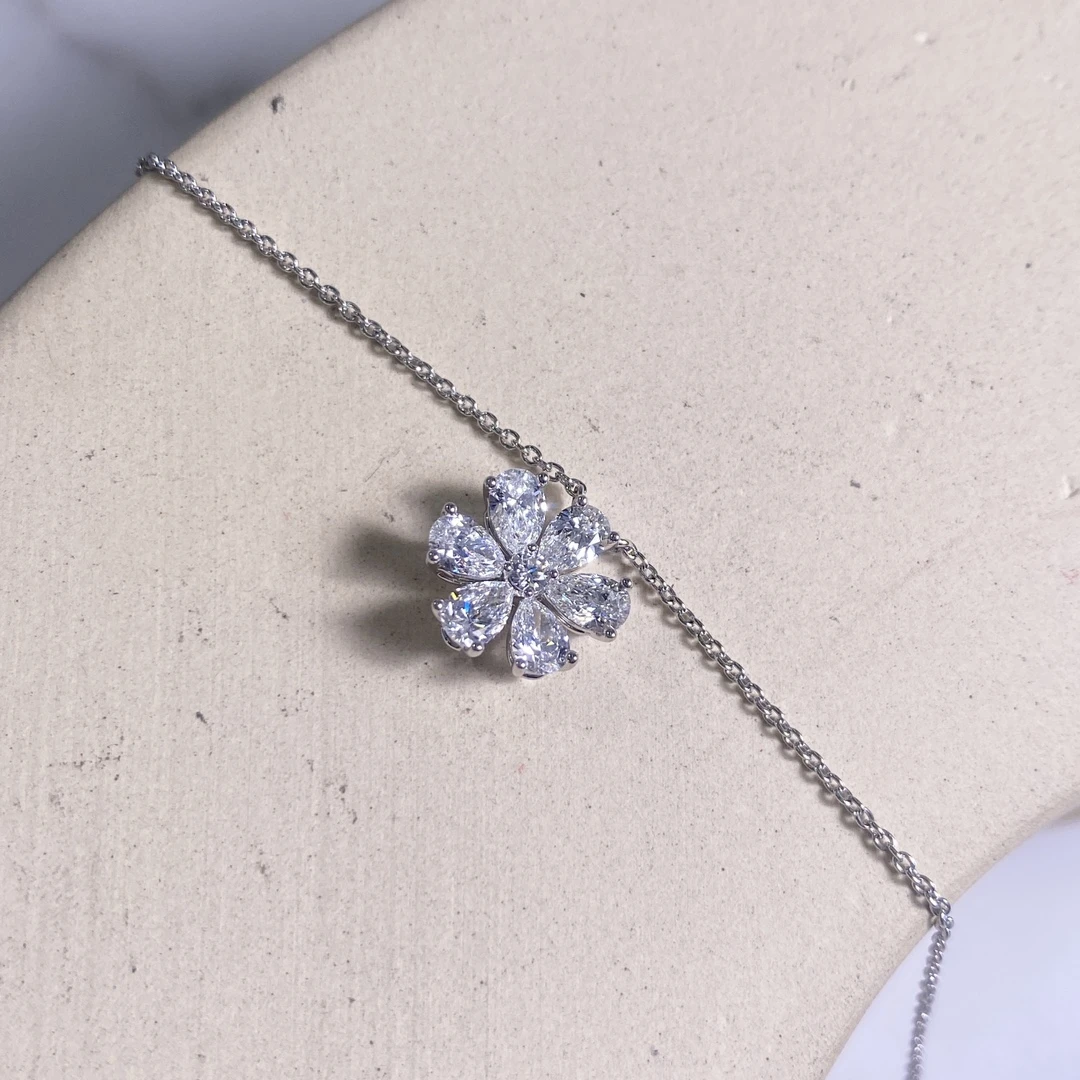 99新 Harry Winston/海瑞温斯顿 铂金满钻勿忘我项链