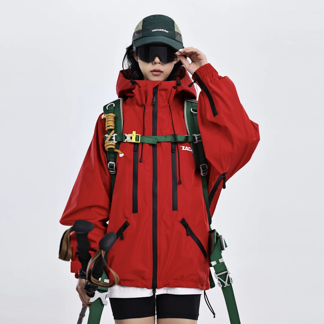 ZACHARIAH【中国红】抗寒保暖户外冲锋衣防水透气专业登山服外套男