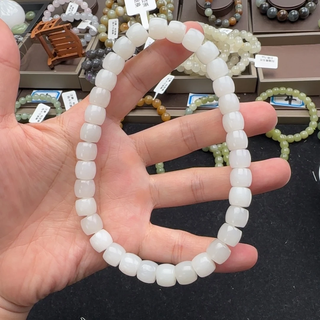 阴***绵和田玉未镶嵌手链卡10直切新疆金山白，8-5