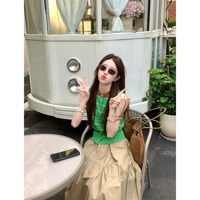 洋气衣服女气质套装2025夏季韩系撞色修身显瘦针织上衣显瘦半身裙