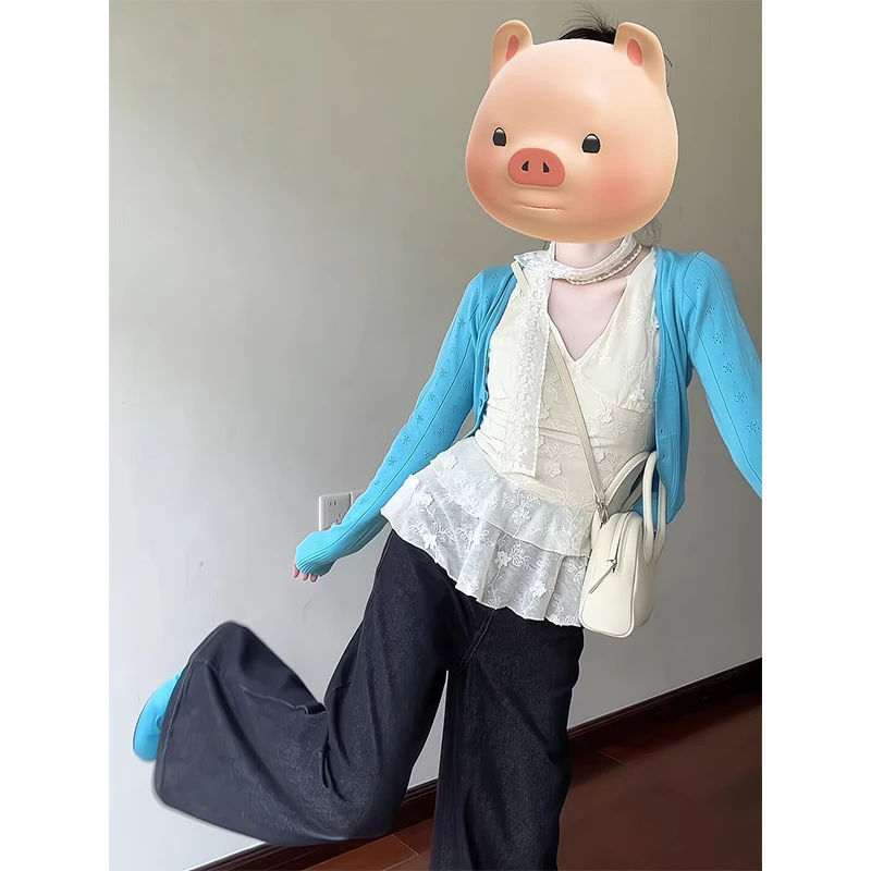 2025新款女士早秋季休闲百搭长袖针织开衫V领内搭上衣宽松阔腿裤