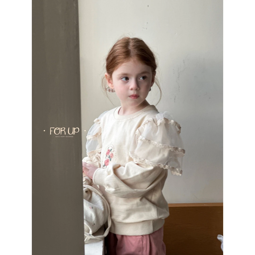 【现货】243-FU-79062奶油米 [FOR UP]法式德琳花朵刺绣公主卫衣