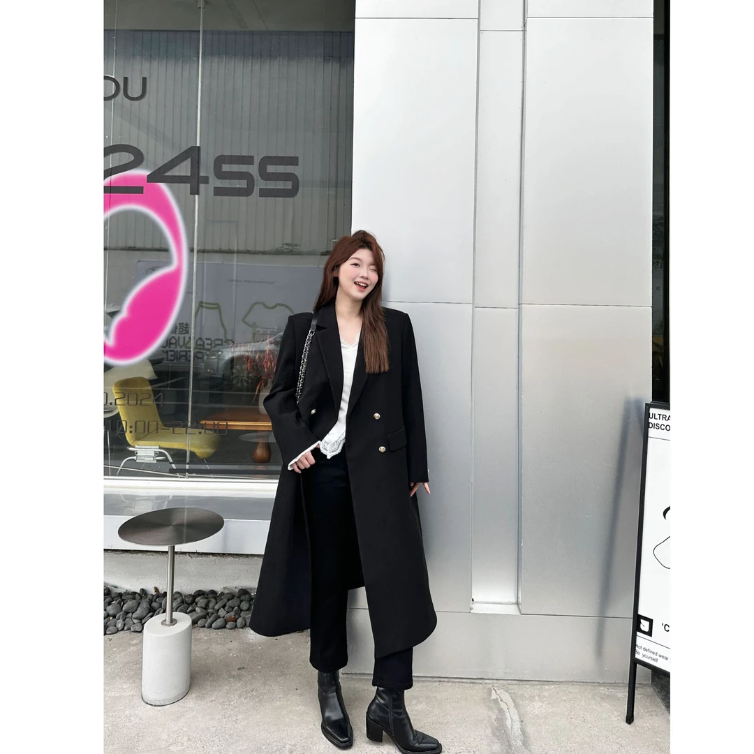 晶咕【进阶格调】复古双排扣纯色西装版型加厚正肩羽绒外套