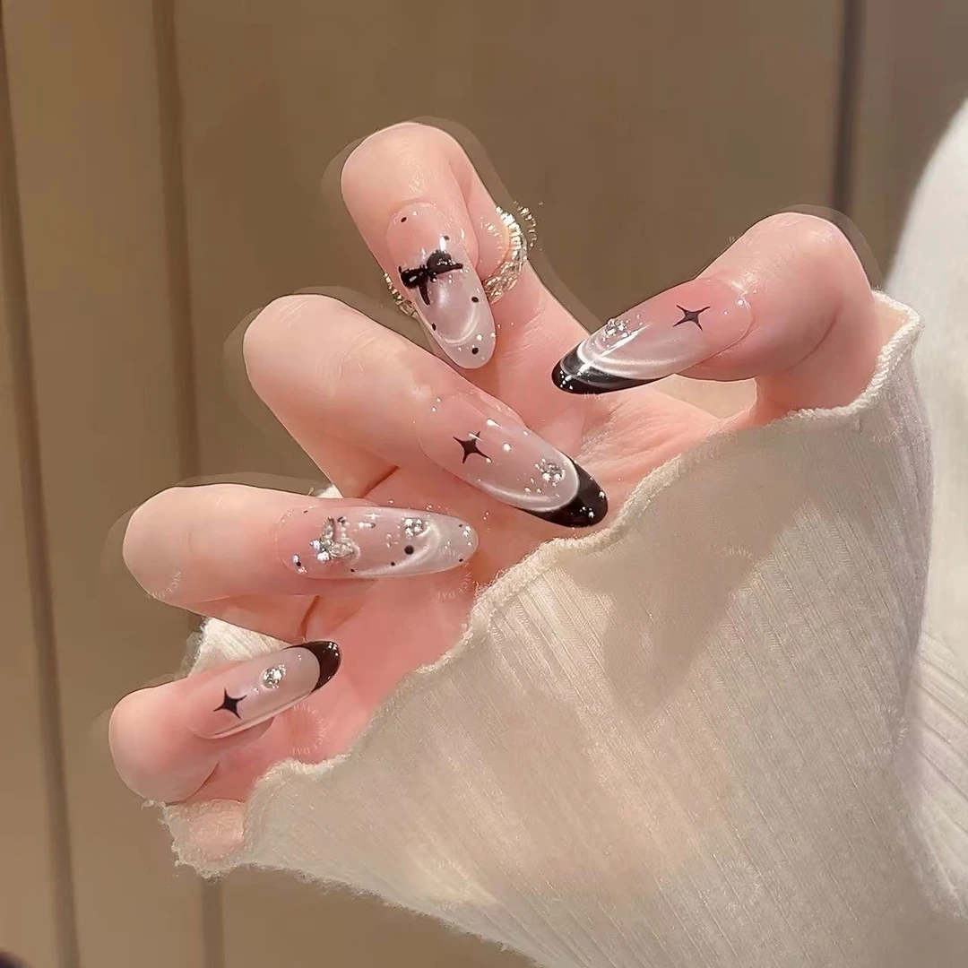 【午夜巴黎】温柔千金风法式水波蝴蝶波点长款显白气质穿戴甲