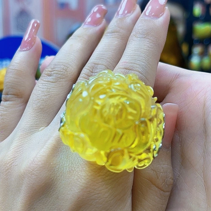 琥珀银S925镶嵌颈饰戒指