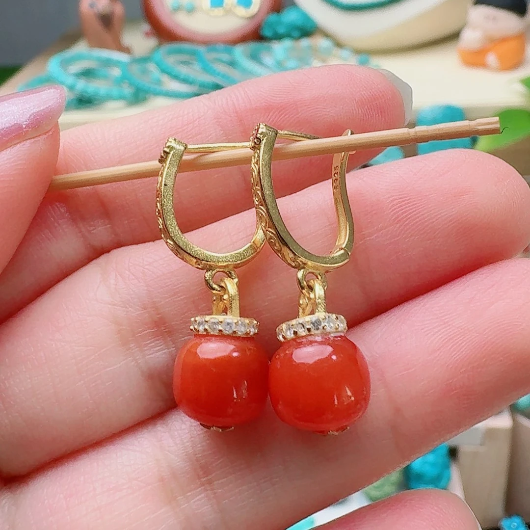 南红玛瑙未镶嵌耳扣