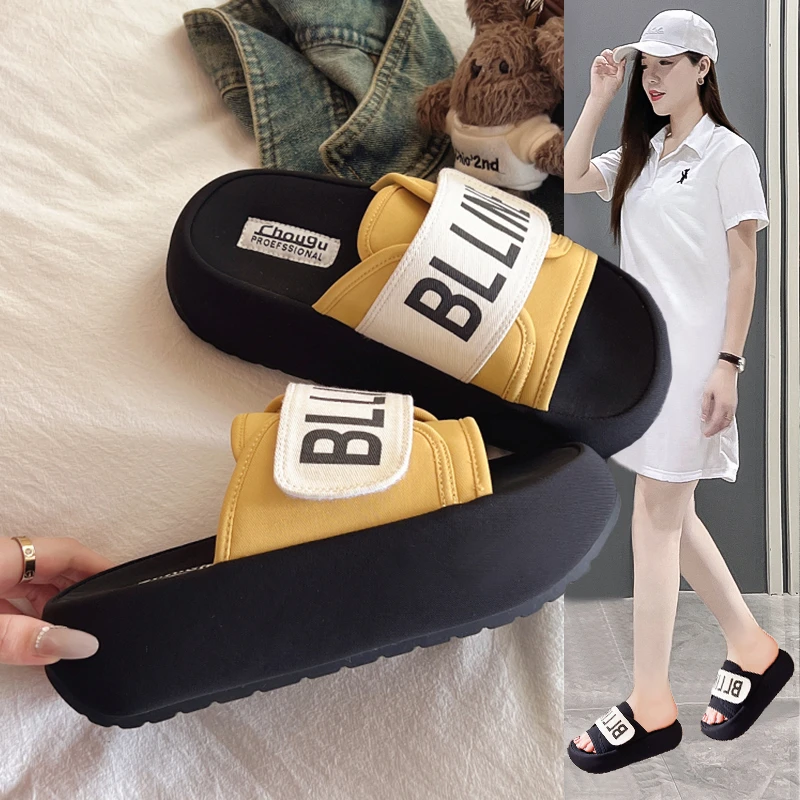 轻奢爆款魔术贴一字拖鞋女外穿2025夏季新明星外穿厚底拖鞋