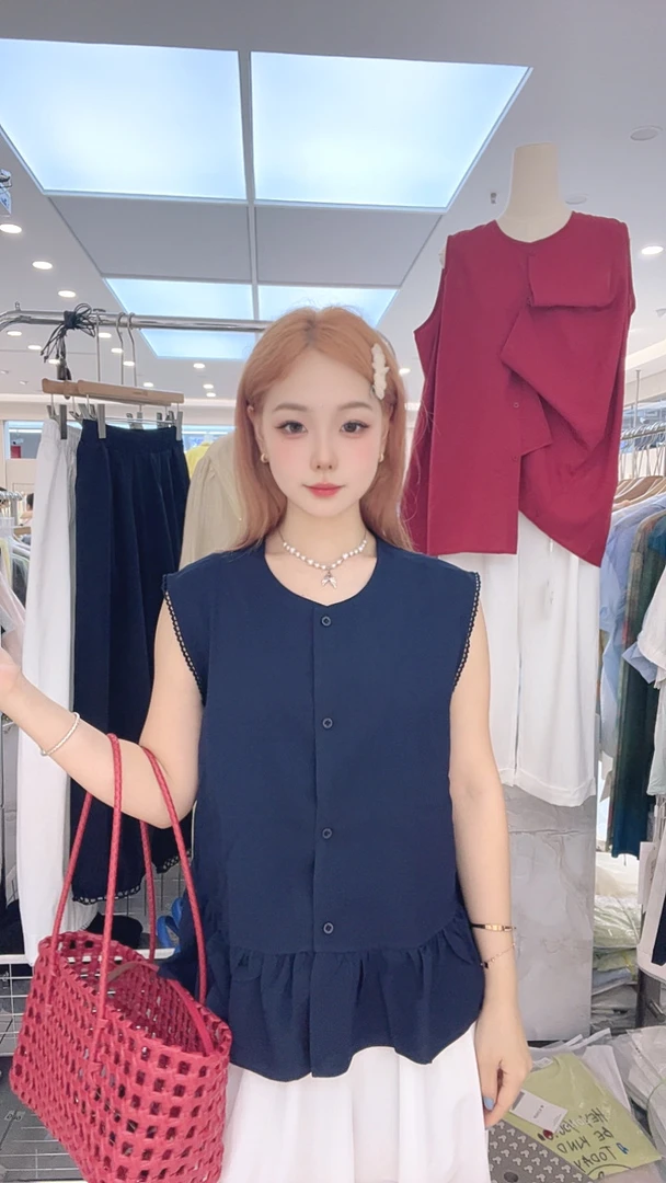 99283夏季新款韩系显瘦圆领无袖女衬衣