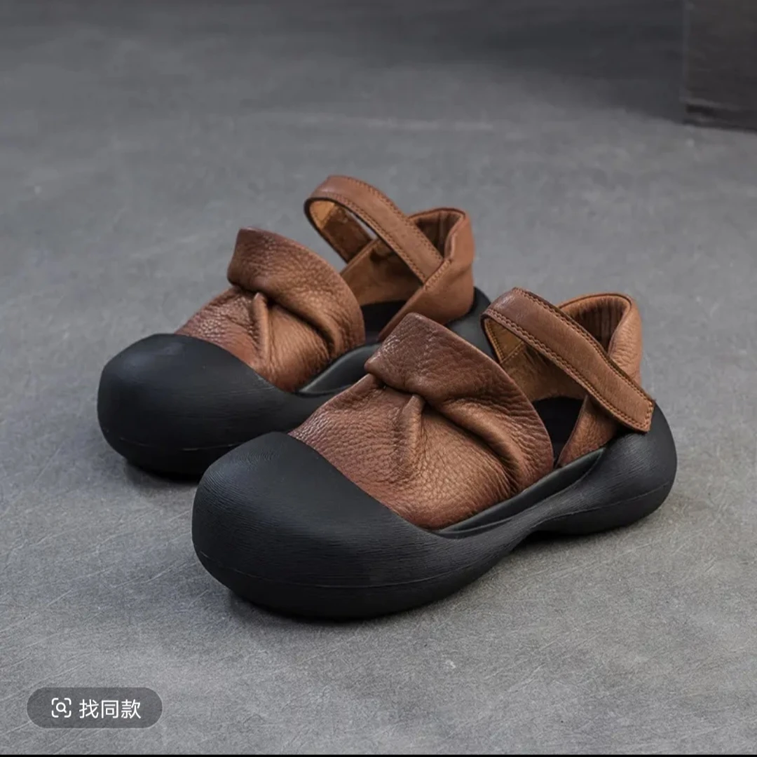 春夏真皮包头复古凉鞋，注：（鞋子偏大一码，下单选择小一码）