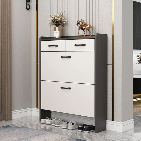 意式家用全实木翻斗超薄鞋柜带衣架靠墙一体入户门口窄小玄关收纳