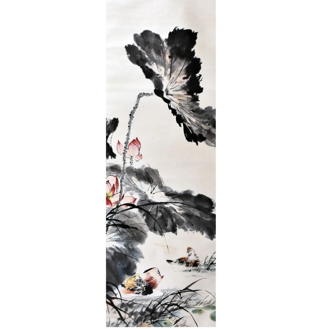 HM0227 荷花鸳鸯 113×41.5cm 纸本立轴 4.2平尺