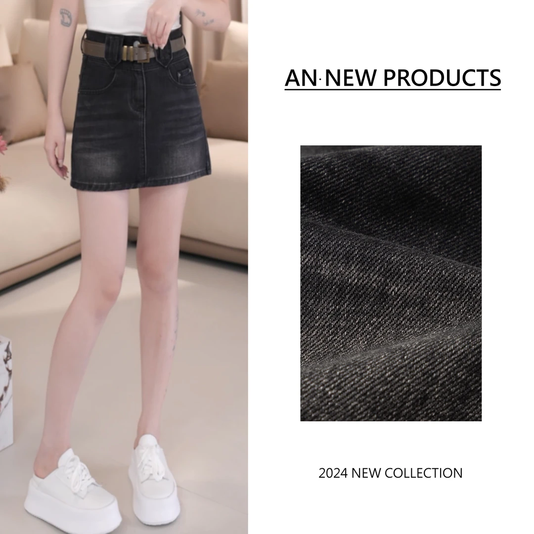 【孤品no退no换】B7100早秋设计感腰头挂耳复古高腰牛仔短裙配腰带