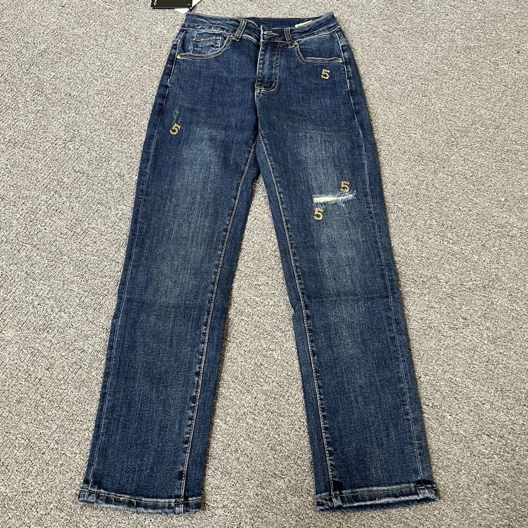 1509撤柜破洞新款直筒九分高腰显瘦牛仔裤烟管裤子