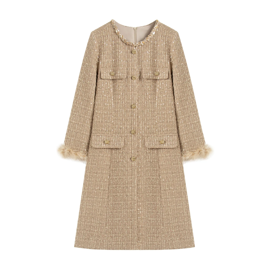 【COCO LESLEY】小香风显瘦气质长袖时尚中长款名媛秋冬连衣裙