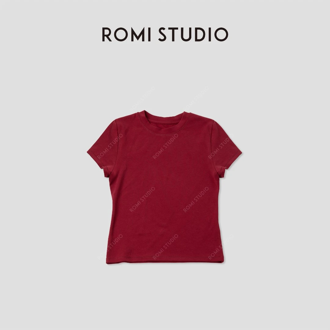 ROMI STUDIO“简约舒适”加绒磨毛贴身小版圆领红色T恤 RWCASG5690