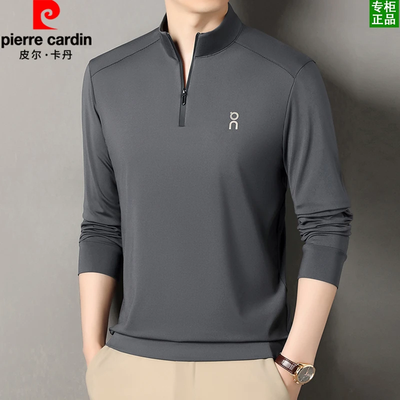 【有机亲肤棉】皮尔卡丹薄款男装男士半高领拉链卫衣打底长袖t恤衫