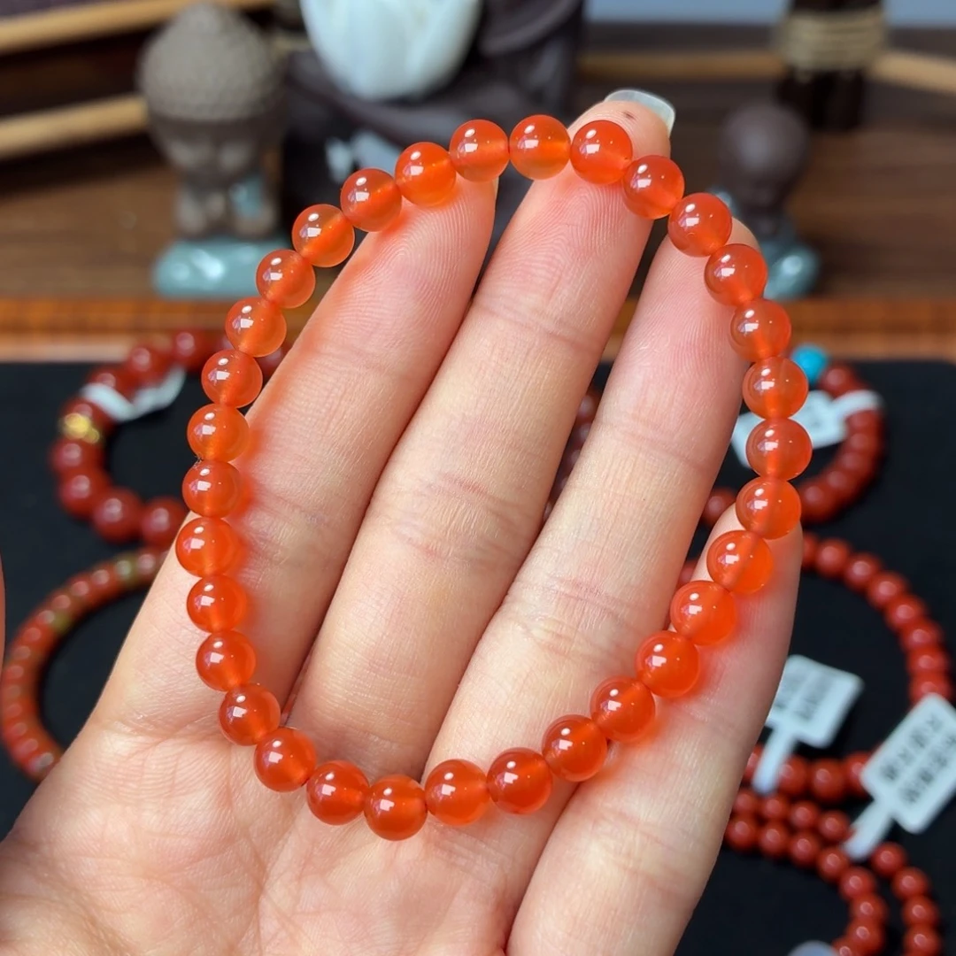 南红玛瑙未镶嵌手串保山原矿南红河湾冰红卡5+