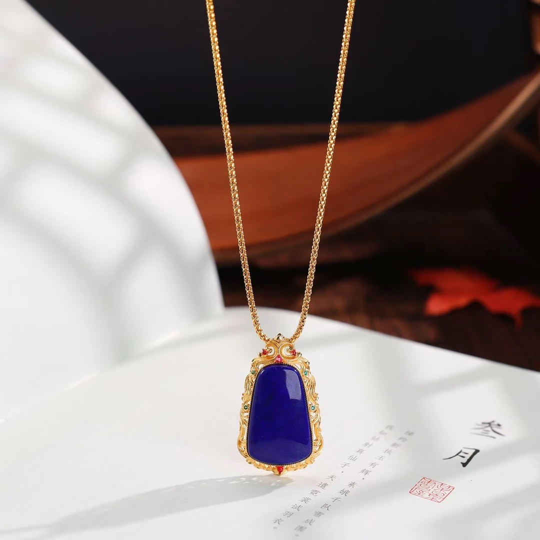 天然高品质青金石无事牌吊坠