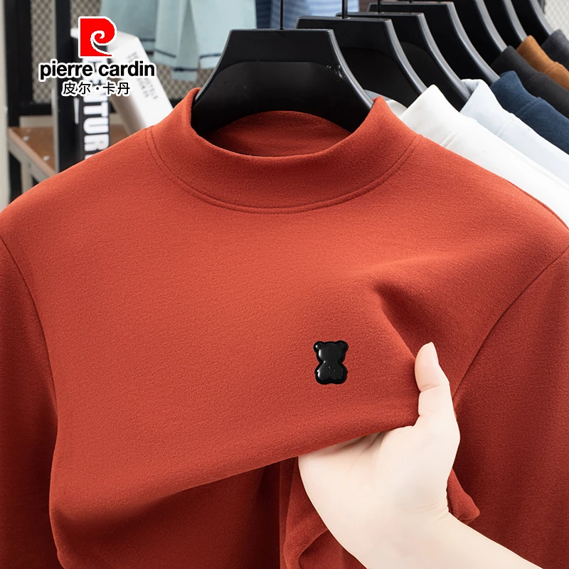 皮尔卡丹高档德绒半高领长袖卫衣男士秋冬新款休闲保暖打底衫上衣