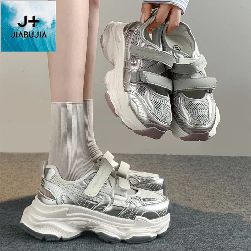 贾不假运动凉鞋女夏外穿2025夏季新款厚底学生百搭增高休闲运动鞋