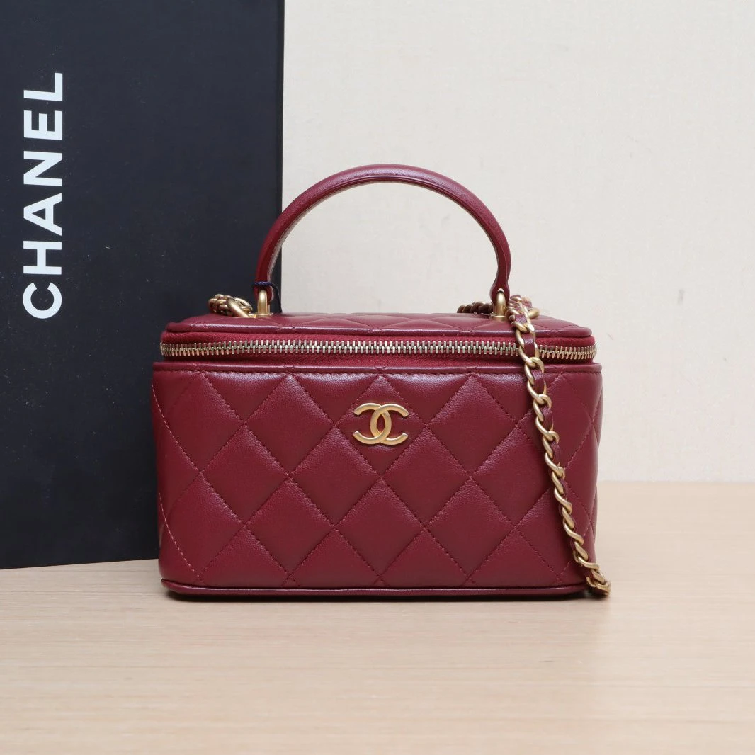 95新 Chanel/香奈儿 小花双双 21A 长盒子 无镜子 酒红色 31开