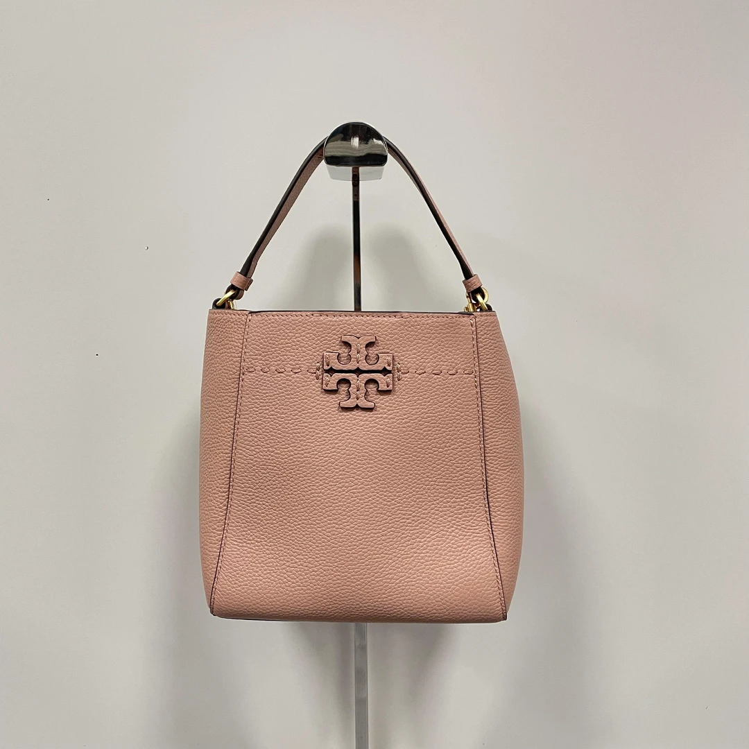 99新 TORY BURCH/汤丽柏琦 小林/粉色水桶斜挎包18*18*10 A032407