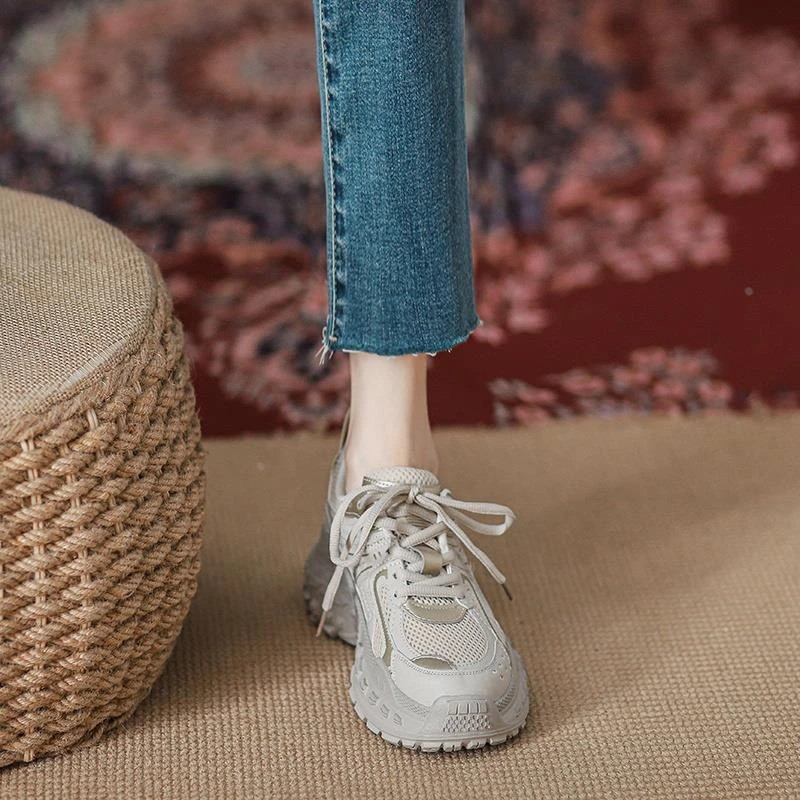 夏季老爹鞋女2025新款透气轮胎榴莲小个子百搭厚明星同款百搭鞋子