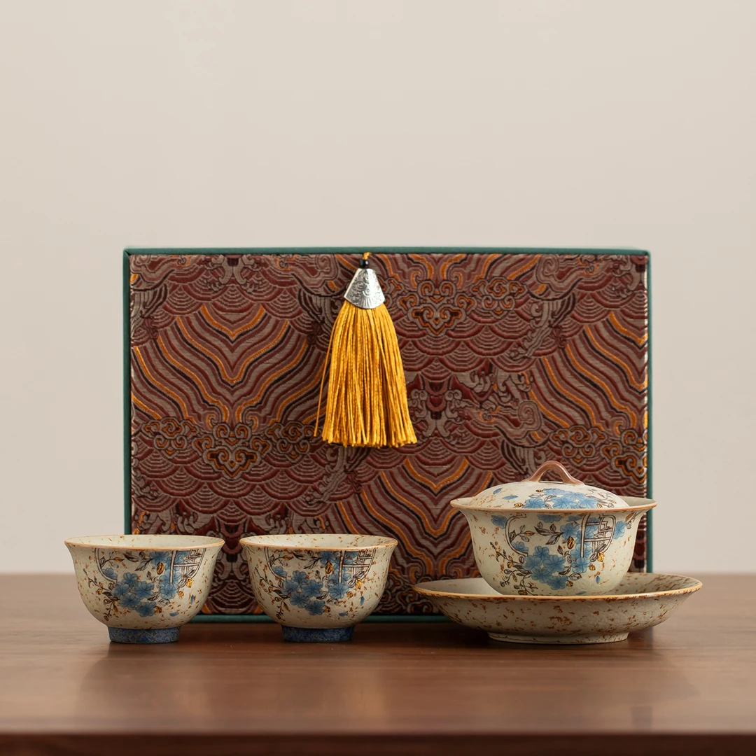 功夫茶具套装火石盖碗茶杯公司节日乔迁送长辈老师同事高档伴手礼