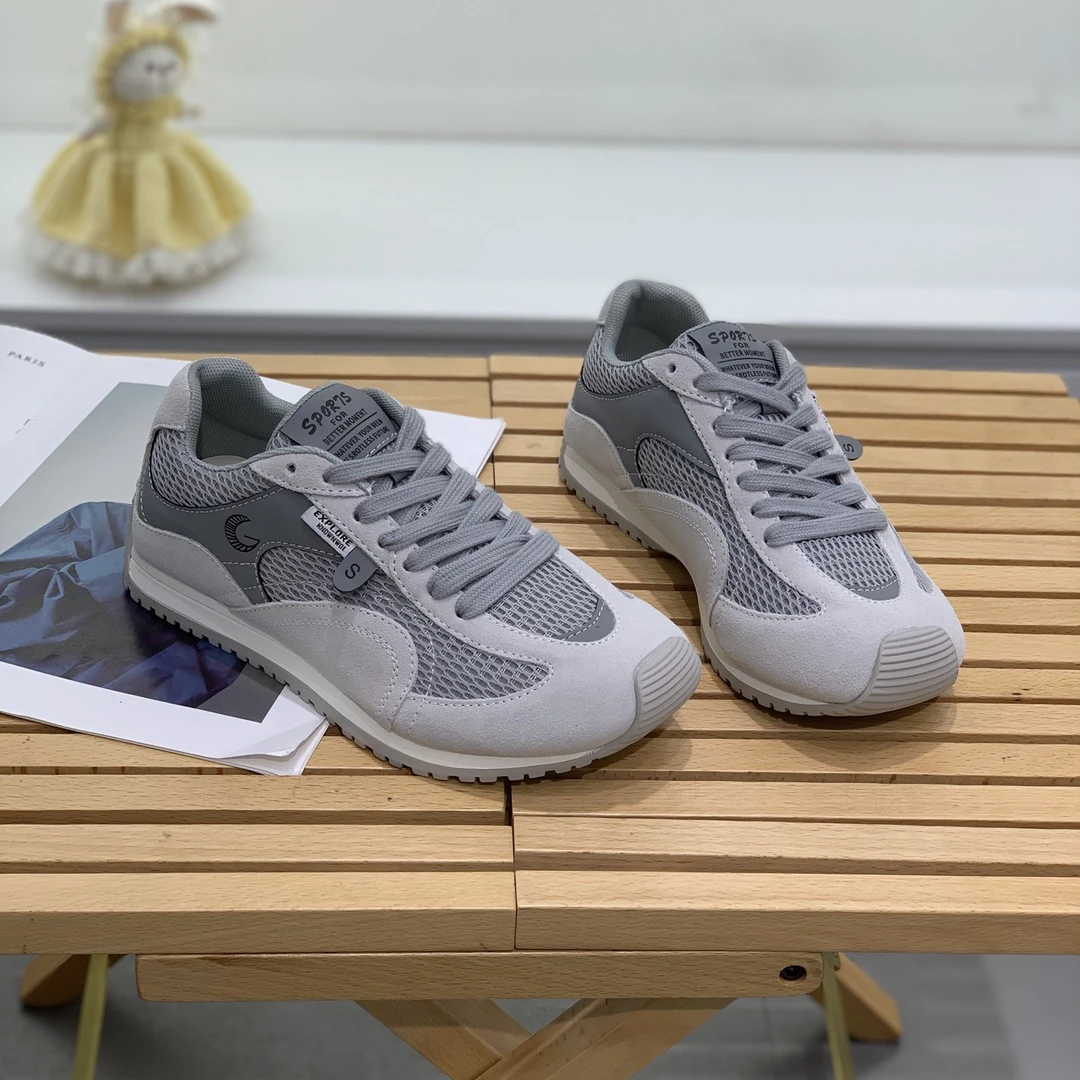 2869-1真皮时尚百搭厚底复古德训鞋女网面透气休闲百搭运动阿甘鞋