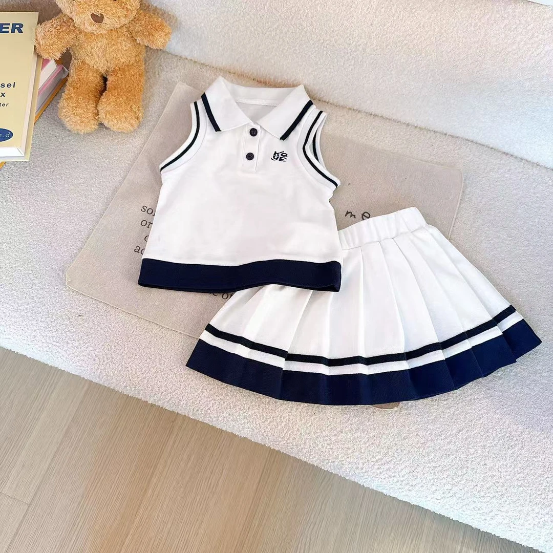 华流夏季女运动风套装撞色时尚女宝假两件半身裙休闲小童5X019